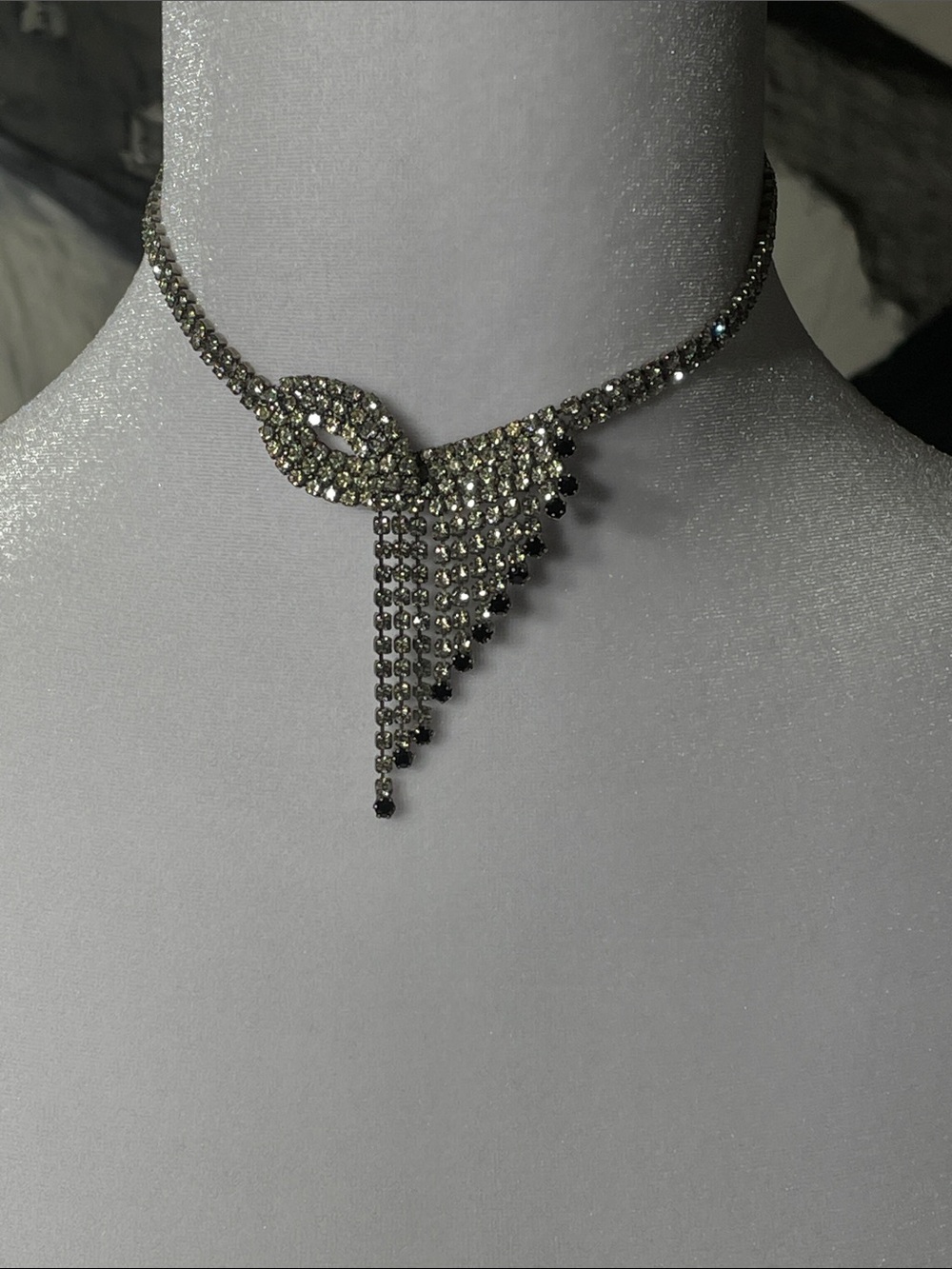 Rhinestone Black and silver necklace and earrings. An elegant vintage set